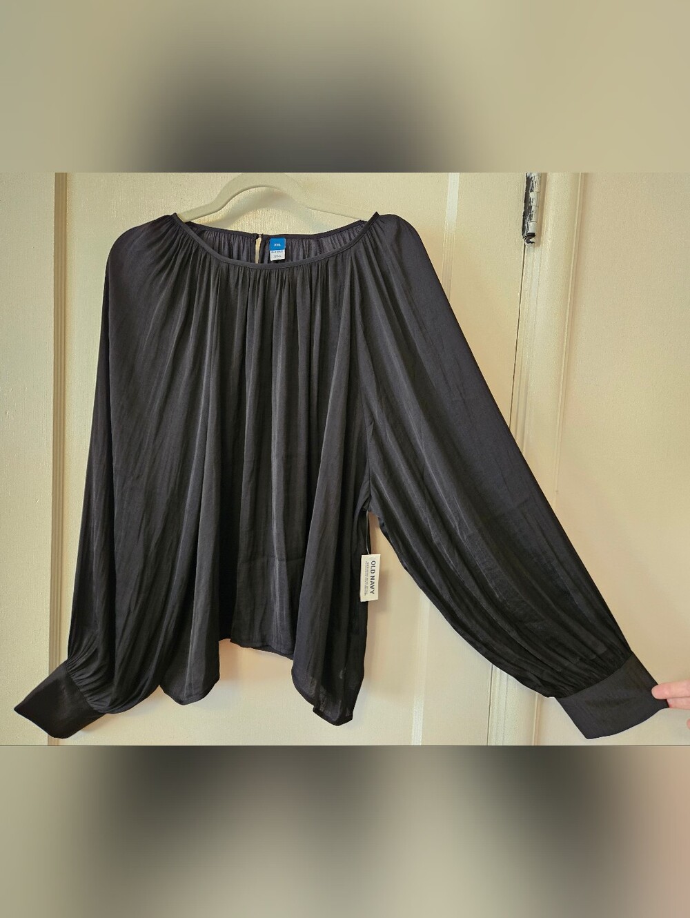 Old Navy Black Peasant Blouse with Balloon Sleeves Women's XXL